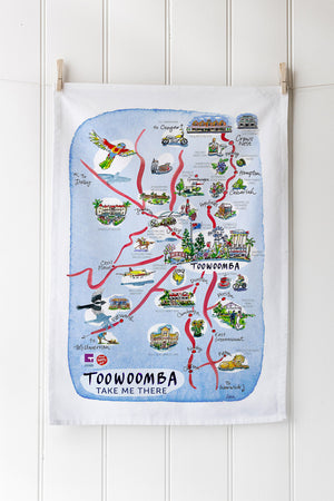 Colourful Australia map print on cotton tea towel