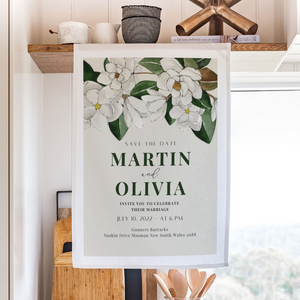 Design your own wedding tea towels | Printed personalised wedding invitations