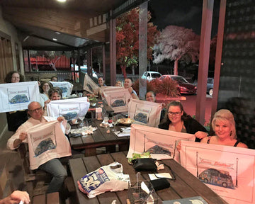 Illustrated Carevan Blacktown custom printed tea towel gifted to volunteers in Australia