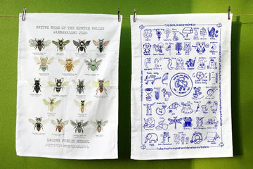 Organic cotton tea towels featuring school artwork, printed by Expressions Tea Towels Australia.