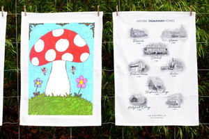 Custom printed organic cotton tea towel featuring children’s artwork – Expressions Tea Towels Australia