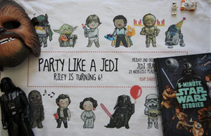 Custom printed Star Wars invitation tea towel by Expressions Tea Towels Australia, made from organic cotton.