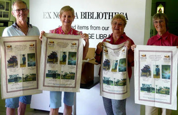 Redland Museum custom printed organic cotton tea towel featuring historical artefacts and museum building