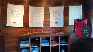 Custom printed organic cotton tea towels and tote bags created for Stella Bella Wines by Expressions Tea Towels Australia.