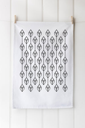 Deco wallpaper back print on white cotton tea towel