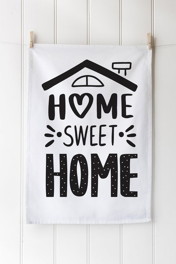 White tea towel with home sweet home print