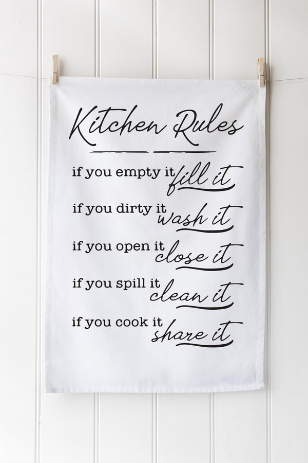 Kitchen rules text black on tea towels