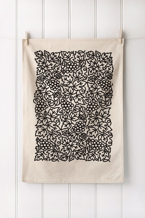 Vineyard screen print on natural tea towel